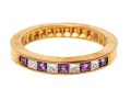 14k Yellow Gold Princess Cut Amethyst And Diamond Set Band Ring, App. 0.12 TCW, Size 6.75
