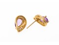 10k Yellow Gold Pear Amethyst And Diamond Set Earrings, App. 0.06 TCW