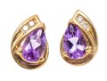 10k Yellow Gold Pear Amethyst And Diamond Set Earrings, App. 0.06 TCW