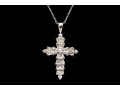 14k White Gold Striking Diamond Cluster Set Cross Pendant, App. 0.29 TCW, With Chain