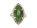 10k White Gold Marquise Cabachon Nephrite Jade Ring, Size 6