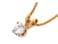 14k Yellow Gold Classic Diamond Solitaire Pendant, App. 0.19 CTS, With Chain