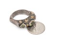 Sterling Silver And 18k Ornate Peridot Set Chunky Band Ring, Size 6.75