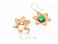 9k Yellow Gold Fun Nephrite Jade Set Chunky Flower Motif Earrings