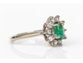 14k White Gold Emerald And Diamond Halo Ring, App. 0.10 TCW Size 3.25