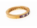 14k Yellow Gold Princess Cut Amethyst And Diamond Set Band Ring, App. 0.12 TCW, Size 6.75
