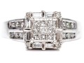 14k White Gold Ornate Cz Cluster Ring, Size 7