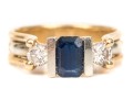 14k Yellow Gold Sapphire And Diamond Three Stone Ring, App. 0.42 TCW In Diamonds, Size 7