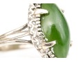 10k White Gold Marquise Cabachon Nephrite Jade Ring, Size 6