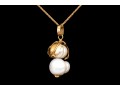 14k Yellow Gold Striking Stacked Baroque Cultured Pearl And Foliate Pendant, With Chain