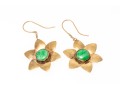 9k Yellow Gold Fun Nephrite Jade Set Chunky Flower Motif Earrings