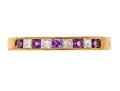 14k Yellow Gold Princess Cut Amethyst And Diamond Set Band Ring, App. 0.12 TCW, Size 6.75