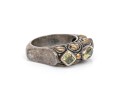 Sterling Silver And 18k Ornate Peridot Set Chunky Band Ring, Size 6.75