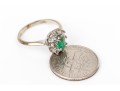 14k White Gold Emerald And Diamond Halo Ring, App. 0.10 TCW Size 3.25
