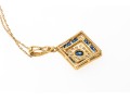 14k Yellow Gold Retro Sapphire And Diamond Set Pendant, With Chain
