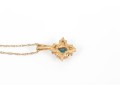 14k Yellow Gold Blue Topaz And Diamond Set Cluster Pendant With Gold Filled Chain, 0.12 TCW