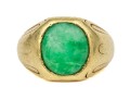 14k Yellow Gold Vintage Green Nephrite Jade Ring , Size 2.75
