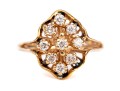 14k Yellow Gold Lovely Vintage Elongated Diamond Cluster Ring, App. 0.18 TCW, Size 5.5