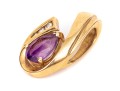 14k Yellow Gold Contemporary Pear Amethyst And Channel Diamond Swirl Pendant