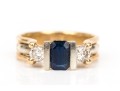 14k Yellow Gold Sapphire And Diamond Three Stone Ring, App. 0.42 TCW In Diamonds, Size 7