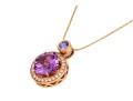 14k Rose Gold Stunning Amethyst, Diamond Halo And Tanzanite Pendant, With Chain