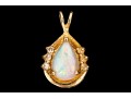 14k Yellow Gold Retro Style White Sapphire And White Opal Set Pendant