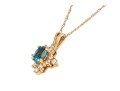 14k Yellow Gold Blue Topaz And Diamond Set Cluster Pendant With Gold Filled Chain, 0.12 TCW