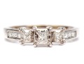 14k White Gold Princess Cut And Round Diamond Ring, App. 0.20 TCW, Size 6.75