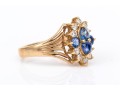 14k Yellow Gold Vintage Sapphire And Diamond Cluster Ring, App. 0.20 TCW, Size 7