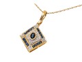 14k Yellow Gold Retro Sapphire And Diamond Set Pendant, With Chain