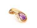 14k Yellow Gold Contemporary Pear Amethyst And Channel Diamond Swirl Pendant