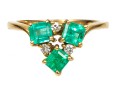 14k Yellow Gold Lovely Emerald And Diamond Cluster Ring, App. 0.06 TCW, Size 5