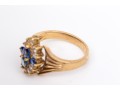 14k Yellow Gold Vintage Sapphire And Diamond Cluster Ring, App. 0.20 TCW, Size 7
