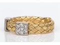 14k Yellow Gold Woven Pave Diamond Set Band Ring, App. 0.11 TCW, Size 4.5