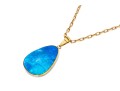 14k Yellow Gold Beautiful Freeform Blue Boulder Opal Doublet Pendant, With Chain