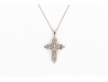 14k White Gold Striking Diamond Cluster Set Cross Pendant, App. 0.29 TCW, With Chain