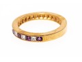 14k Yellow Gold Princess Cut Amethyst And Diamond Set Band Ring, App. 0.12 TCW, Size 6.75