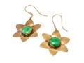 9k Yellow Gold Fun Nephrite Jade Set Chunky Flower Motif Earrings