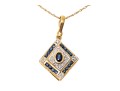 14k Yellow Gold Retro Sapphire And Diamond Set Pendant, With Chain