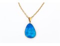 14k Yellow Gold Beautiful Freeform Blue Boulder Opal Doublet Pendant, With Chain