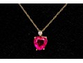 10k Yellow Gold Synthetic Ruby Heart And Cz Pendant, On A Gold Filled Chain