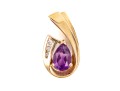 14k Yellow Gold Contemporary Pear Amethyst And Channel Diamond Swirl Pendant