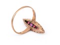 14k Yellow Gold Vintage Navette Profile Macle Cut Diamond And Ruby Ring , Size 2.75
