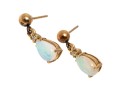 14k Yellow Gold Pretty Diamond Accented Pear White Opal Drop Pendant Earrings