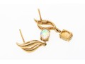 14k Yellow Gold Retro Swirl And White Opal Drop Pendant Earrings