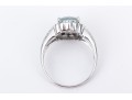 14k White Gold Contemporary Aquamarine Blue Sapphire And Diamond Halo Ring, Size 7.5