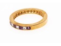 14k Yellow Gold Princess Cut Amethyst And Diamond Set Band Ring, App. 0.12 TCW, Size 6.75