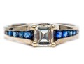 14k White Gold Asscher Cut Diamond Ring, App. 0.72 CTS, With Sapphires, Size 8.5