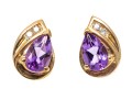 10k Yellow Gold Pear Amethyst And Diamond Set Earrings, App. 0.06 TCW