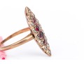 14k Yellow Gold Vintage Navette Profile Macle Cut Diamond And Ruby Ring , Size 2.75
